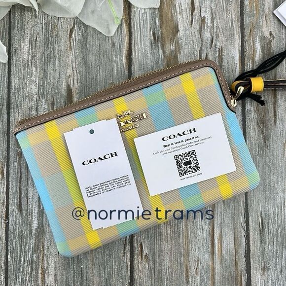 Coach Corner Zip Wristlet With Plaid Print Wallet Bag Purse - Picture 7 of 7